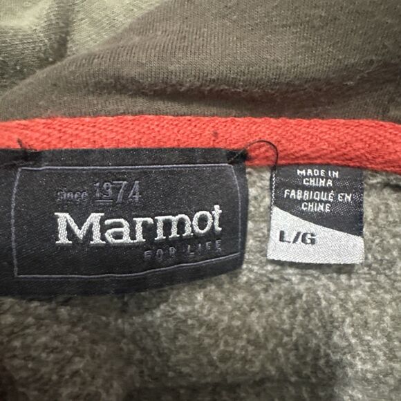 Marmot Sweatshirt Mens Large Green Cotton Blend Logo Pullover Pocket Hoodie L - Picture 2 of 4